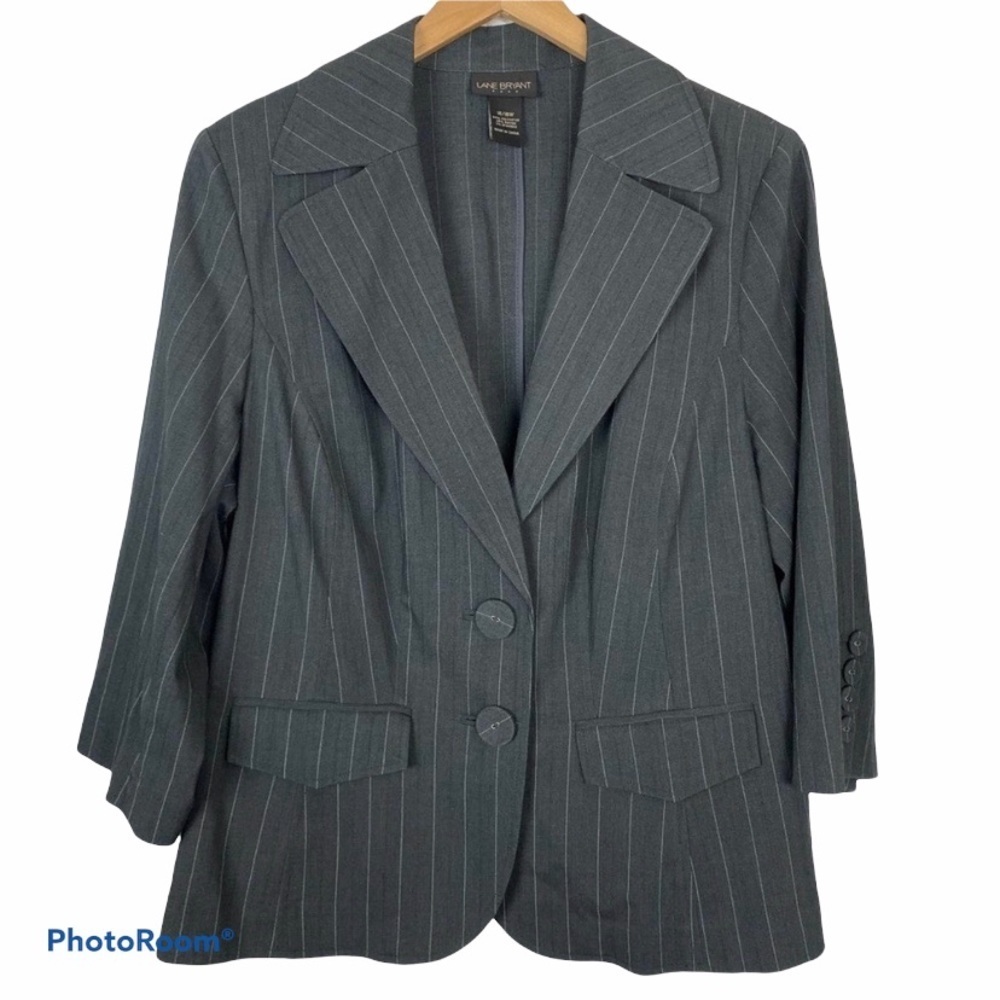 LANE BRYANT Pinstripe Gray Unlined Blazer 14/16W